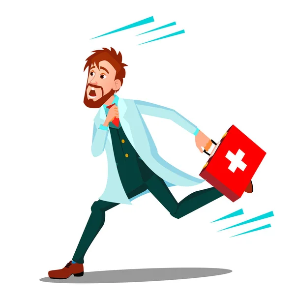 Ambulance, Running arts Man met EHBO doos Vector. Geïsoleerde Cartoon afbeelding — Stockvector