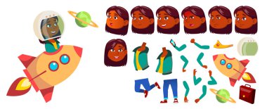 Hint, Hint kız vektör. Okul çocuk. Animasyon oluşturma küme. Duygular, hareketleri karşısında. Rüya, çözüm, fikir. Sunum, davet, kart tasarımı için. Animasyon. İllüstrasyon