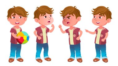 Çocuk Anaokulu çocuk Set vektör teşkil etmektedir. Küçük çocuk. Eğleniyor. Tebrik, reklam için duyuru tasarım. İllüstrasyon izole karikatür