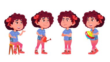 Kız Anaokulu çocuk Set vektör teşkil etmektedir. İskambil oynuyor. Dostluk. Web, Poster, kitapçık tasarımı için. İllüstrasyon izole karikatür