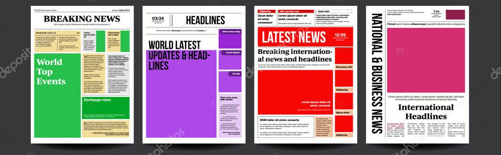 Newspaper Cover Set Vector. With Text Article Column Design. Technology And Business Article. Press Layout. Blank Daily Newspaper. Headline News. Reportage Information. Illustration