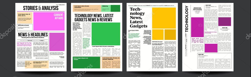 Newspaper Vector. With Text And Images. Daily Opening News Text Articles. Press Layout. Illustration