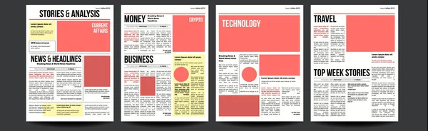 Gazete vektör. Kağıt Tabloid tasarım. Günlük başlık dünya iş ekonomi haber ve teknoloji. İllüstrasyon — Stok Vektör