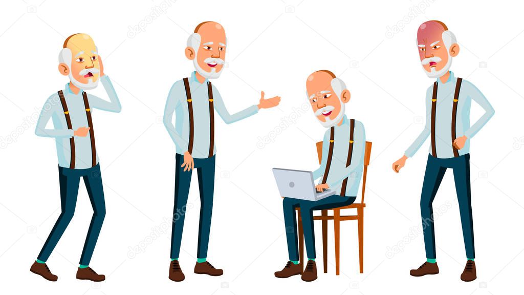 Asian Old Man Vector. Elderly People. Senior Person. Aged. Smile. Advertisement, Greeting, Announcement Design. Isolated Cartoon Illustration