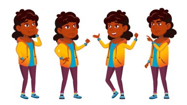 Kızılderili kız okul çocuk vektör ayarlayın. İlköğretim Okulu çocuk. Okul öğrenci. Amigo. Hindu. Asya. Tanıtım, baskı, davetiye tasarım için. İllüstrasyon izole karikatür