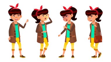 Güzel Asyalı kız vektör teşkil etmektedir. Lise çocuk. Lise. Web, broşür, afiş tasarımı için. İllüstrasyon izole karikatür