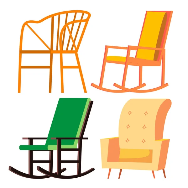 Silla mecedora Vector. Muebles retro. Cómoda silla de madera para el hogar. Ilustración de dibujos animados aislados — Vector de stock