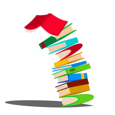 Kitap vektör yığınını düşüyor. Büyük yığın kitap. Eğitim tasarım. İllüstrasyon izole karikatür