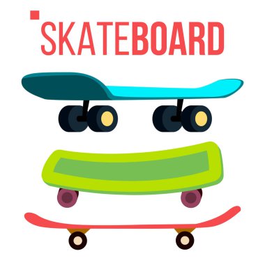 Scateboard Set vektör. Skate Park. Aşırı yaz etkinliği. İllüstrasyon izole karikatür