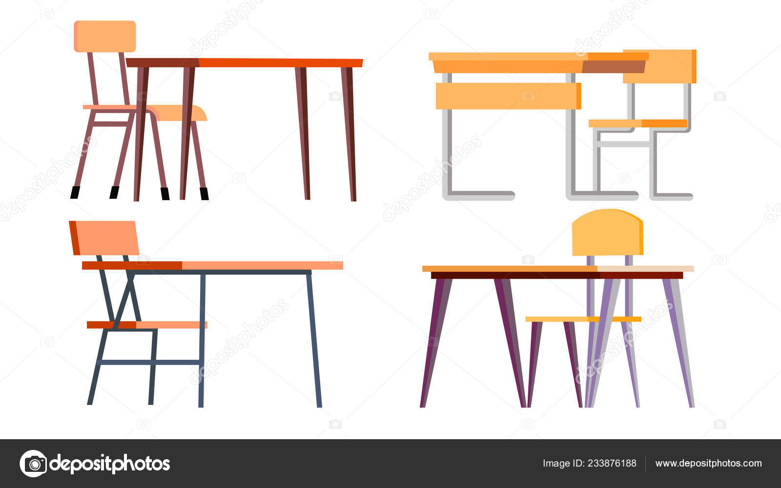 School Desk Set Vector Chipboard Chir Classic Empty Wooden And