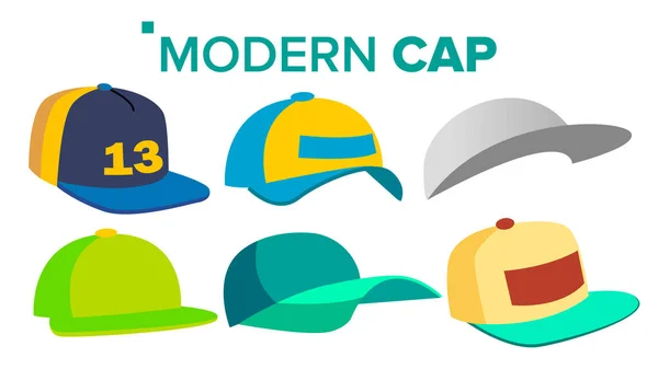 Verão Cap Set Vector. Homem, Mulher Headwear. Uniforme desportivo. Para crianças e adultos. Ilustração de desenhos animados isolados —  Vetores de Stock