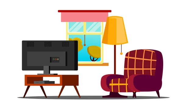 Huis interieur Vector. Woonkamer. Klassieker. Meubels, TV geïsoleerd plat Cartoon afbeelding — Stockvector