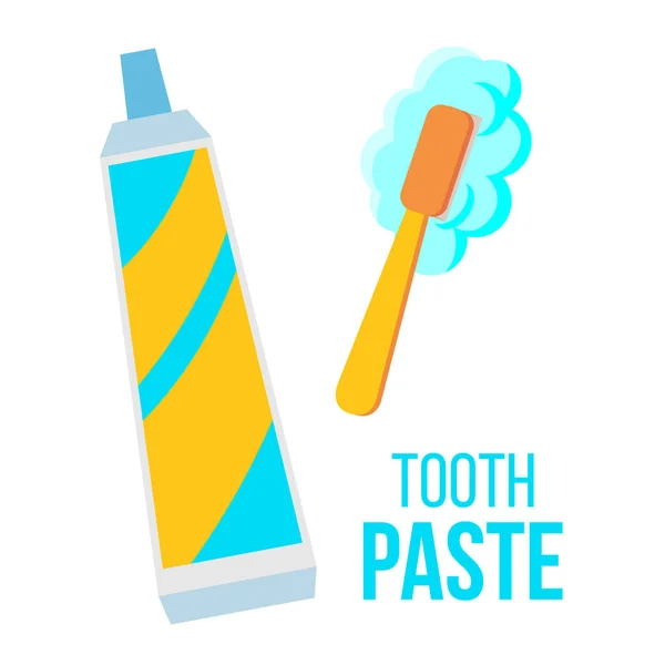 Pâte à dents, vecteur de brosse. Soins dentaires pour enfants. Illustration de dessin animé plat isolé — Image vectorielle