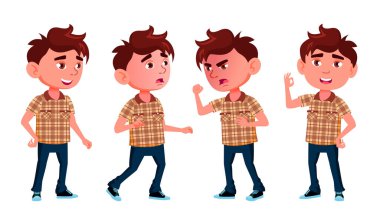 Çocuk Anaokulu çocuk Set vektör teşkil etmektedir. Dost canlısı küçük çocuklar. Şirin, komik. Web, broşür, afiş tasarımı için. İllüstrasyon izole karikatür