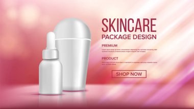 Kozmetik şişe paketi vektör. Parlak, parlak. Temiz, parlak. Lüks ışık. Soyut etiket. 3D mockup gerçekçi illüstrasyon