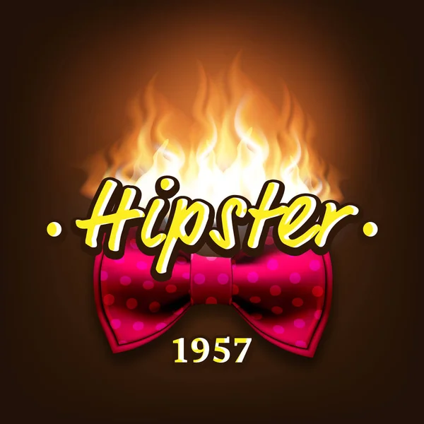 Auténtico Hipster Label Vector. Insignia retro. Corbata de lazo de fuego. Ilustración realista — Archivo Imágenes Vectoriales