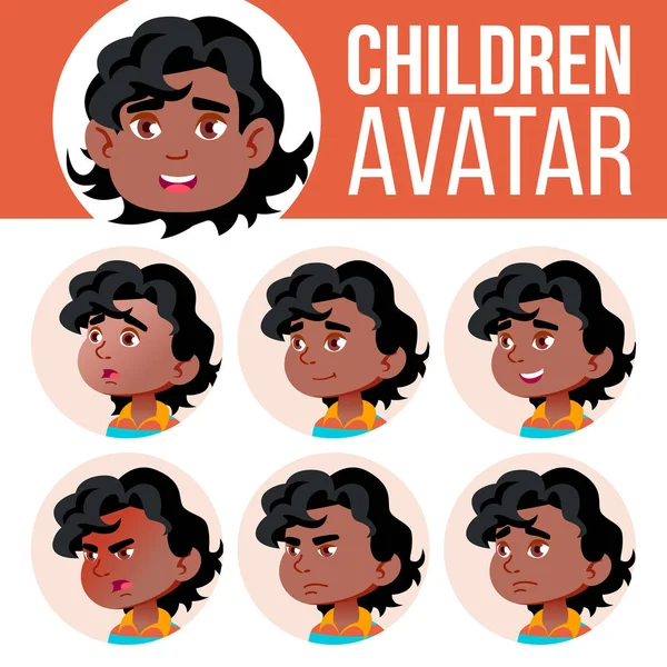 Negro Afro American Boy Avatar Set Kid Vector Jardín Infantes — Vector de stock