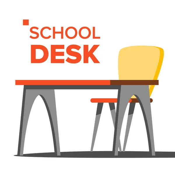 Vettore della scrivania della scuola. Tavolo vuoto, sedia. Concetto di educazione scolastica. Illustrazione del fumetto piatto isolato — Vettoriale Stock