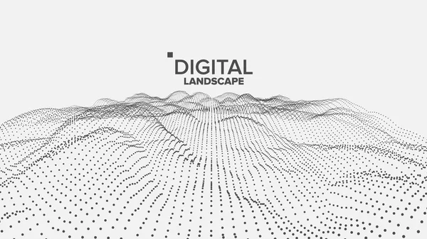 Vetor de Paisagem Digital. Tecnologia de dados. Montanha Onda. Superfície tecnológica. Terra dos Pontos. Dados geométricos. Ilustração 3D —  Vetores de Stock