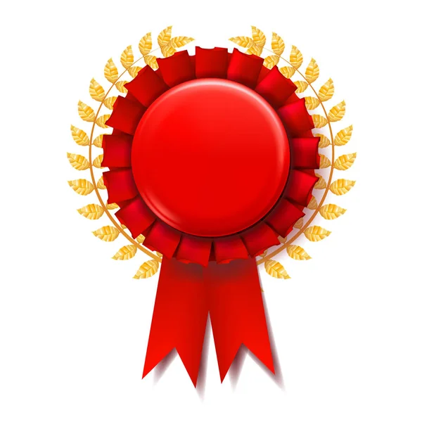Röd Award Ribbon vektor. Framgång Emblem. Broschyr om befordran. Pesentation Win. 3D realistisk Illustration — Stock vektor