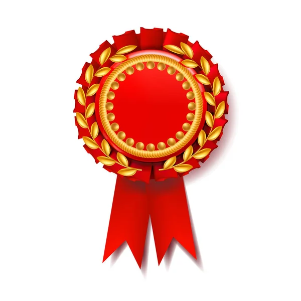 Red Award Ribbon Vector. Certificado Banner. Tag da celebração. Evento de publicidade. Ilustração realista 3D — Vetor de Stock