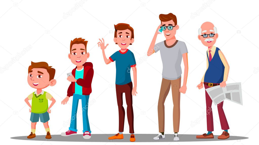 Caucasian Generation Male Vector. Grandfather, Father, Son, Grandson, Baby Vector. Isolated Illustration