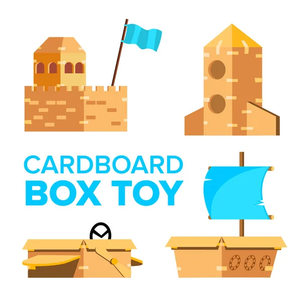 Kartonnen speelgoed Vector. Speeltuin de activiteit. Vak geïsoleerd plat Cartoon afbeelding — Stockvector