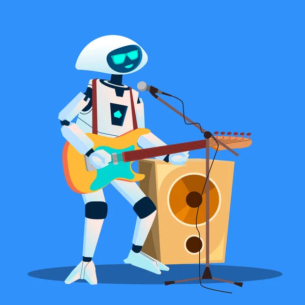 Robot Playing Guitar And Singing Vector. Isolated Illustration — Stock Vector