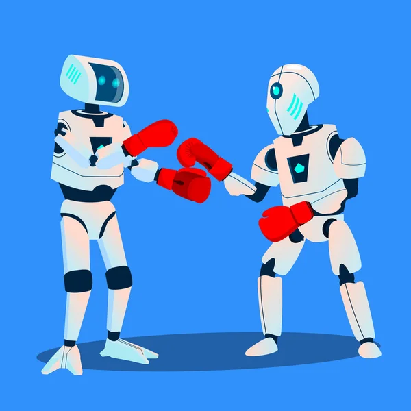 Due robot stanno facendo boxe su Ring Vector. Illustrazione isolata — Vettoriale Stock