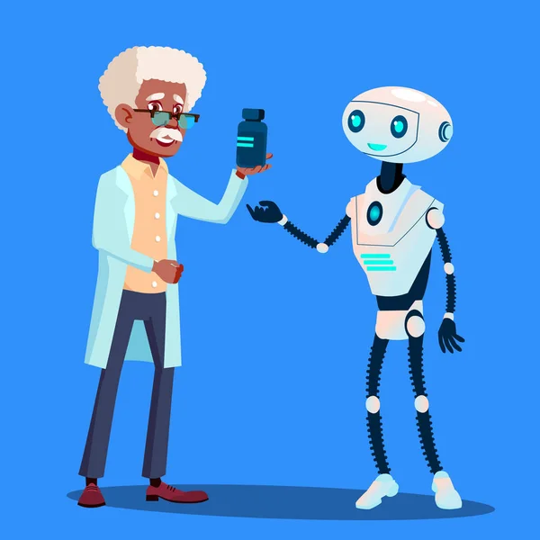 Smart Roboter besucht Arzt Vektor. Vereinzelte Illustration — Stockvektor