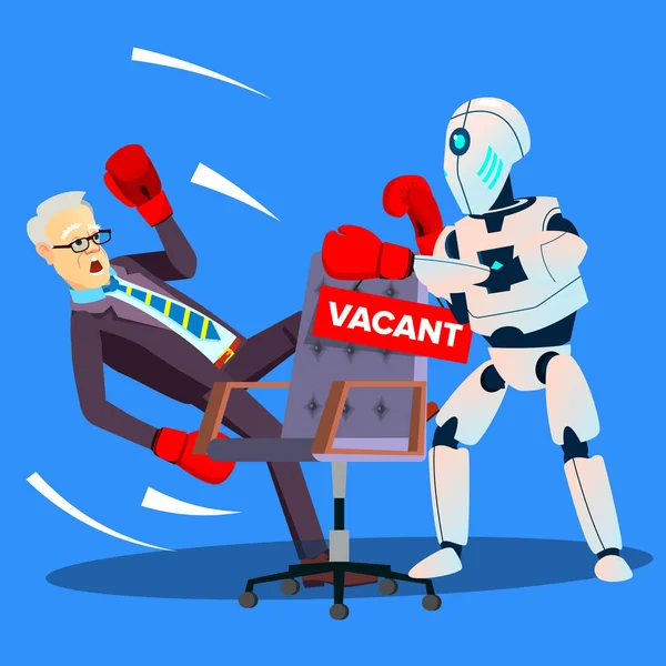 Робот бокс з бізнесменом для вакантного місця на роботі, HR-концепція вектор. Ізольована ілюстрація — стоковий вектор