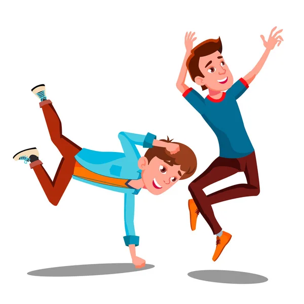 Two Boys Dancing Break On Arms Vector. Ilustración aislada — Vector de stock