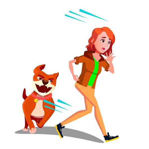 Une Fille Effrayée Fuit Vecteur Canin Illustration — Image vectorielle