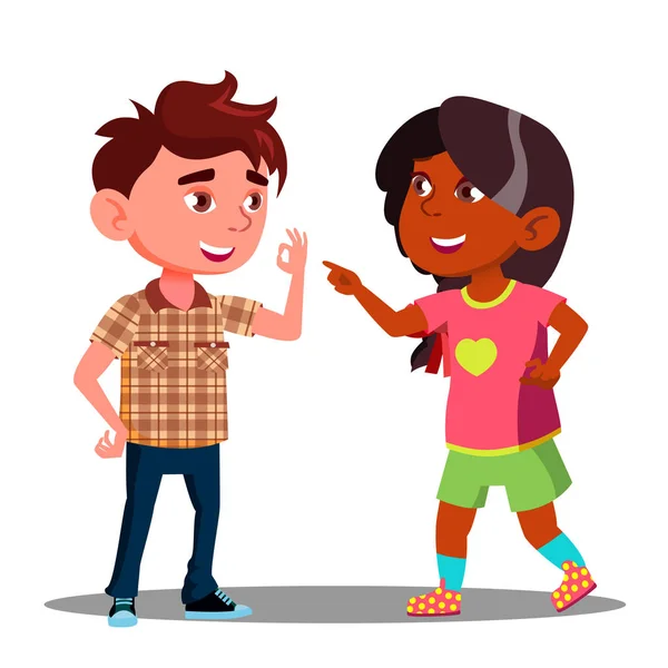 Mädchen und Jungen machen Finger zum Vektor. Vereinzelte Illustration — Stockvektor