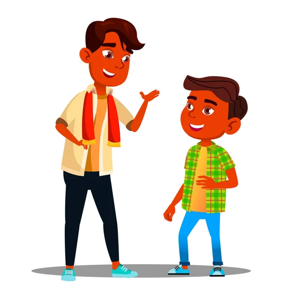 Twee Indische jongens met elkaar praten Vector. Geïsoleerde illustratie — Stockvector