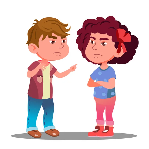 Menino e menina ofendidos um no outro vetor. Ilustração isolada — Vetor de Stock