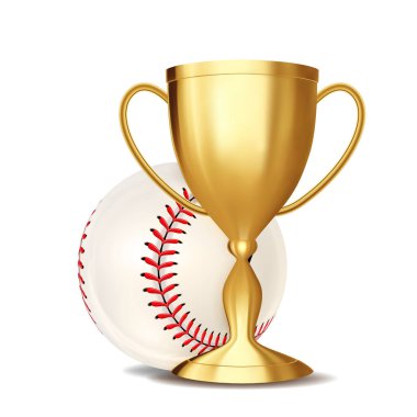 Beyzbol Ödülü vektör. Beyzbol topu, altın kupa. Spor promosyon için. Turnuva, şampiyonluk el ilanı tasarımı. Beyzbol Kulübü, Akademi. Davet eleman illüstrasyon