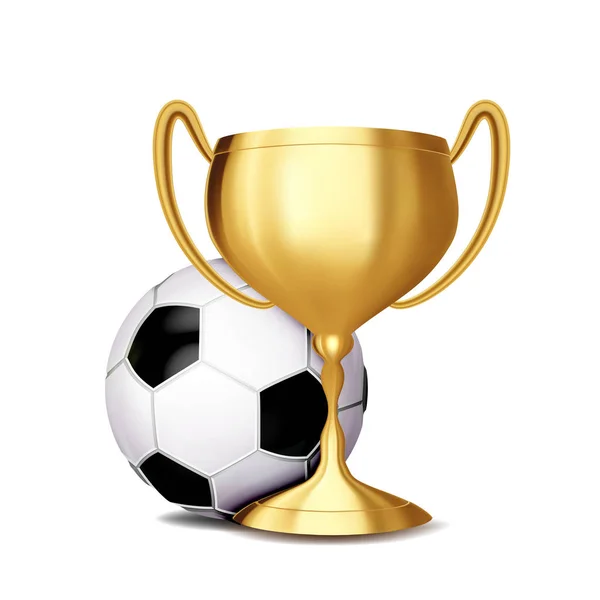 Voetbal Award Vector. Voetbal bal, gouden beker. Sport spel gebeurtenis aankondiging. Voetbal Banner reclame. Professionele competitie. Sport uitnodiging. Stadion. Illustratie van de gebeurtenis — Stockvector