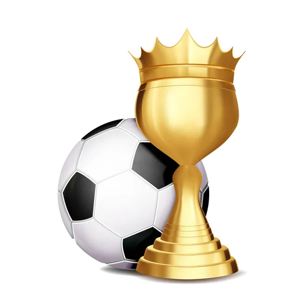 Soccer Award Vector. Ballon de football, coupe d'or. Publicité de bannière. Annonce d'événement sportif. Annonce de concours, jeu, conception de ligue. Illustration de championnat — Image vectorielle