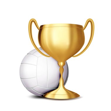 Voleybol Ödülü vektör. Voleybol topu, altın kupa. Spor oyun olay duyuru. Voleybol Banner reklam. Summer oyunu. Profesyonel lig. Spor daveti. Stadyum. Olay illüstrasyon
