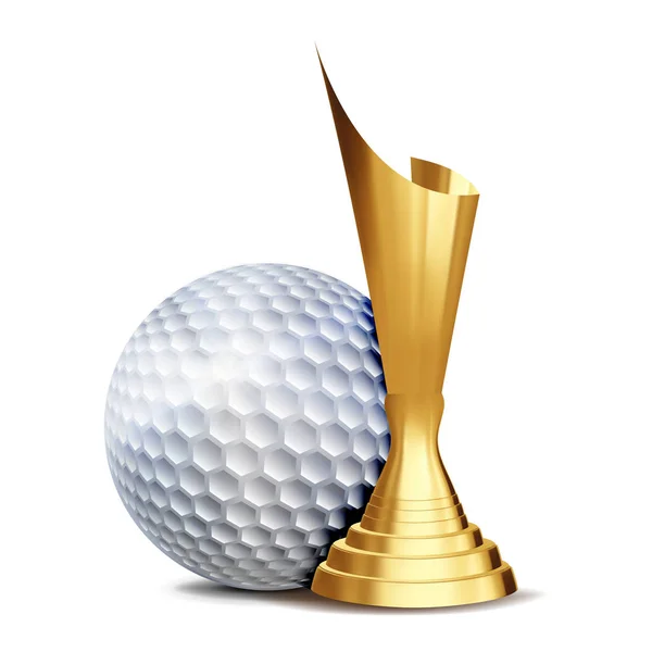 Golf Game Award Vector. Golf Ball, Golden Cup. Modern Tournament. Design Element For Sport Promotion. Golf Ball. Golf Competition League Flyer. Layout Business Advertising Illustration