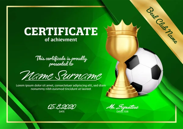 Certificado de conquista no jogo de futebol de futebol