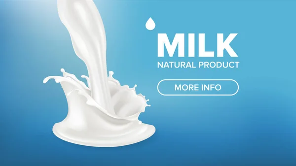 Melk Splash Vector. Romige gieten. Gezonde Yoghurt. Zuiverheid Design. Het drinken van voedsel. 3D-realistische afbeelding — Stockvector