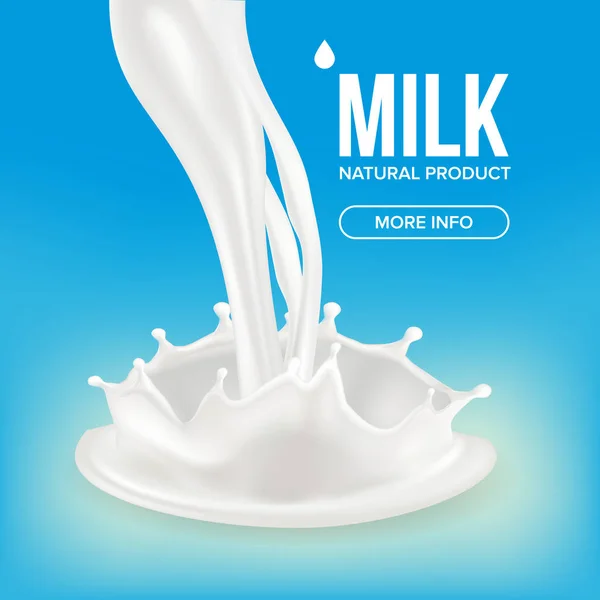 Melk Splash Vector. Crème vloeibaar. Geïsoleerde achtergrond. Witte Drop. Yoghurt Wave. 3D-realistische afbeelding — Stockvector