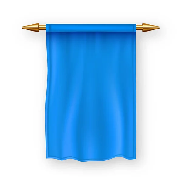 Blauer Wimpel Flaggenvektor. Wimpel Stoff leer. Werbebanner. Hängende Wimpel. heraldische 3D realistische isolierte Illustration — Stockvektor