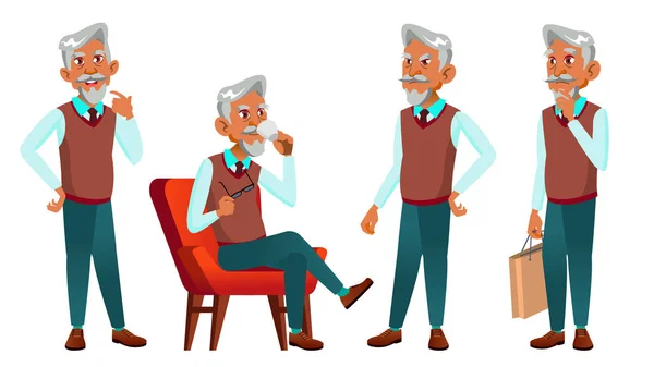 Arap, Müslüman yaşlı adam Set vektör teşkil etmektedir. Yaşlı insanlar. Üst düzey kişi. Yaşlı. Beyaz emekli. Gülümse. Reklam, tebrik, duyuru tasarım. İllüstrasyon izole karikatür — Stok Vektör