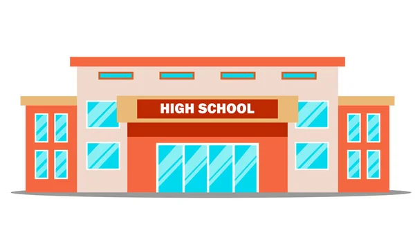 High School Building Vector. Klasik. Ilustrasi Kartun Datar Terisolasi - Stok Vektor