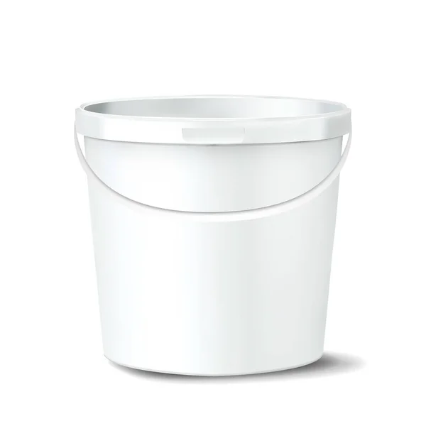 Vettore secchio di plastica. Bianco Claen Vuoto Bianco. Vaso classico con manico per vernice. Contenitore. Isolato Mockup realistica illustrazione — Vettoriale Stock