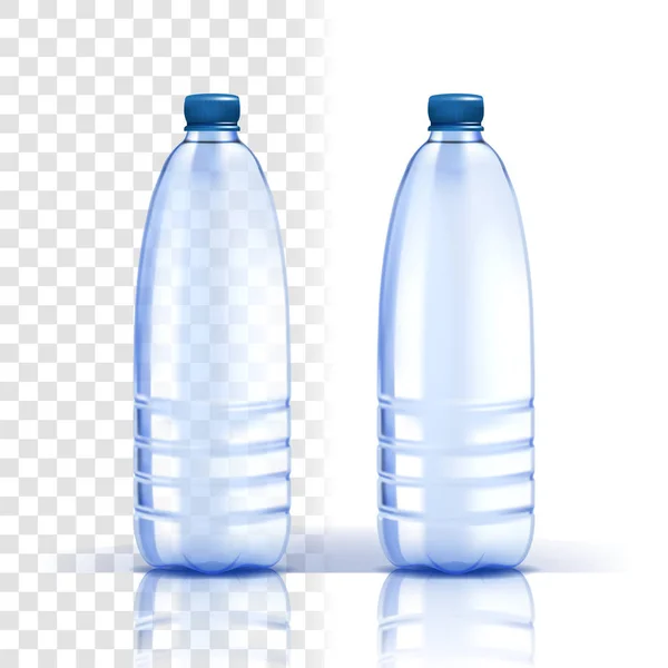 Вектор пластиковых бутылок. Здоровый, естественный. Bluer Classic Water Bottle with Cap. Контейнер для напитков, напитков, жидкости, соды, сока. Брендинг Дизайн. Реалистичная изолированная прозрачная иллюстрация — стоковый вектор