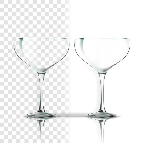Transparent Glass Vector. Party Glassware. Empty Clear Glass Cup. For Water, Drink, Wine, Alcohol, Juice, Cocktail. Realistic Shining Glassware Transparency Illustration — Stock Vector